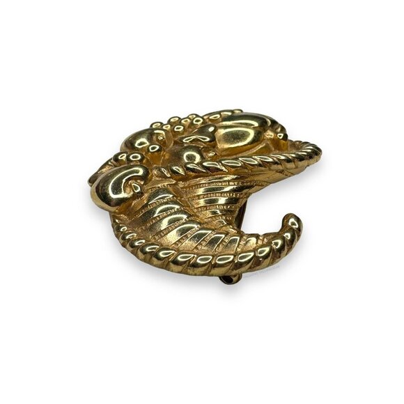 Ginnie Johansen Gold Tone Cornucopia Brooch Autumn Thanksgiving Vintage - Picture 7 of 9